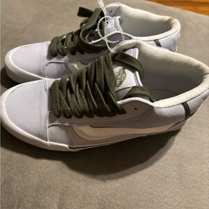 Vans White and Olive High-Top Sneakers